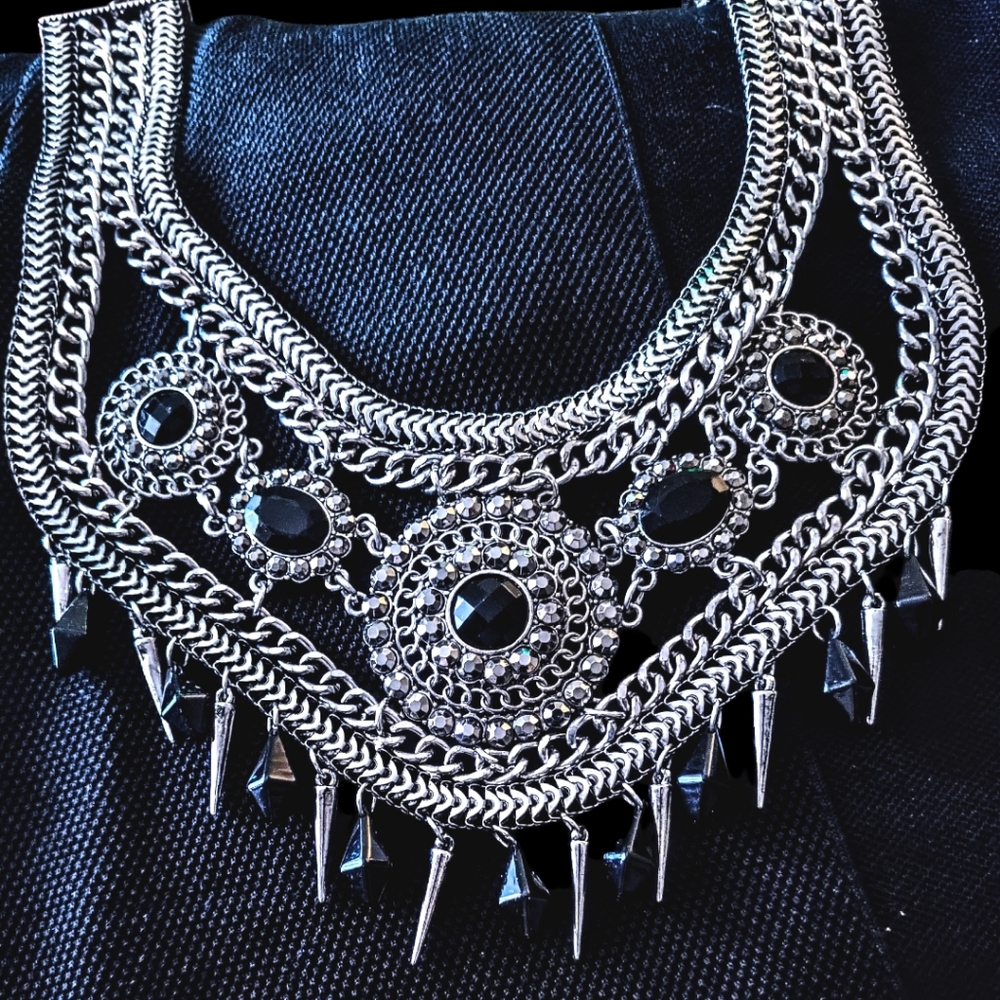 Silver + black collar statement Necklace